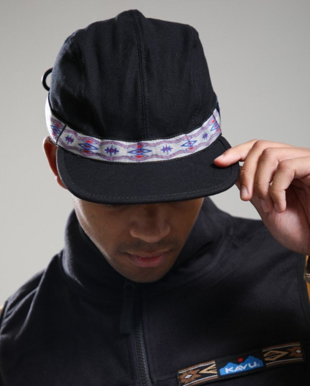 KAVU Organic Strapcap black mens outdoor hat nylon webbing geometric size large